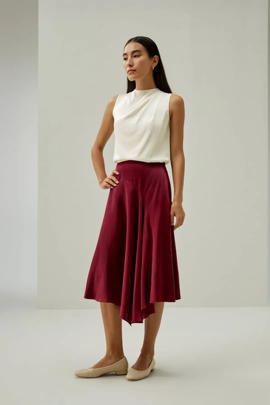 LILYSILK Jupe Mi-Longue Asymétrique Soie Élégante Évasée Jaune Ceylan 42