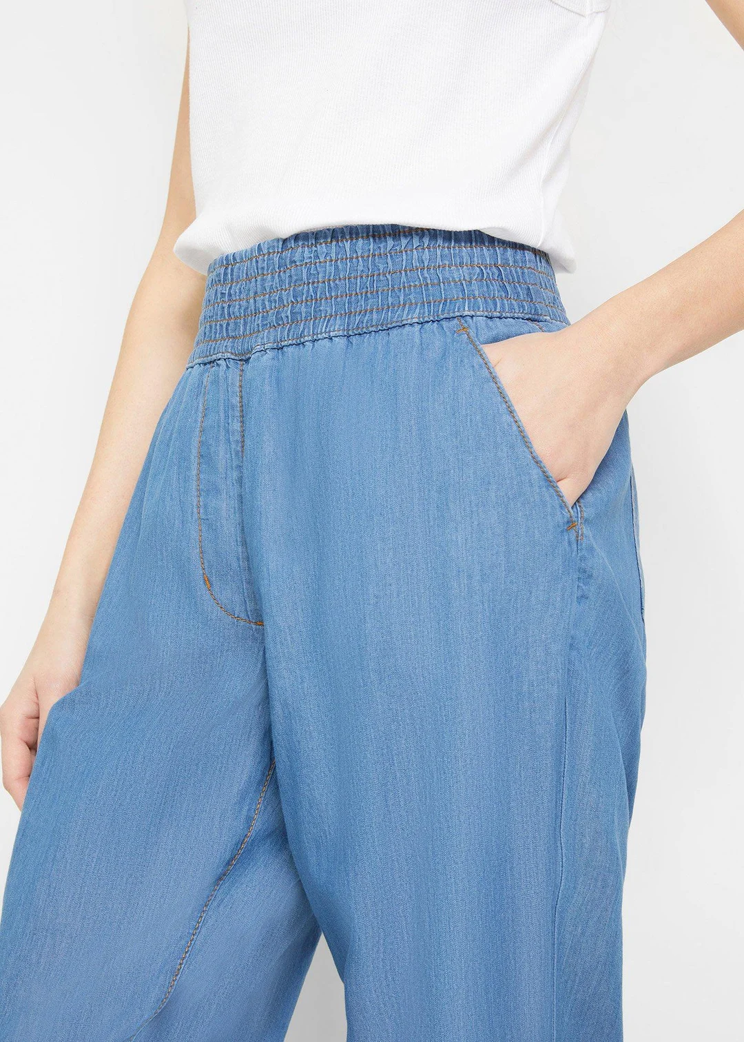 Jean mom taille haute léger, cropped