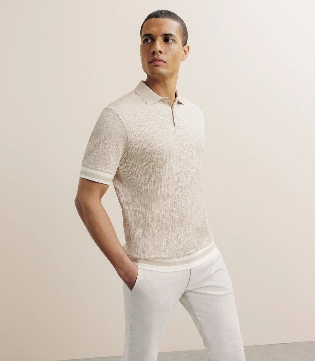 IZAC - Polo boutonné en jersey beige