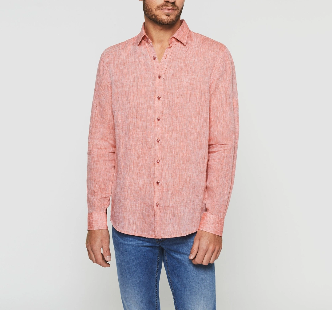 IZAC - Chemise casual en lin et coton rouge KISSOUT