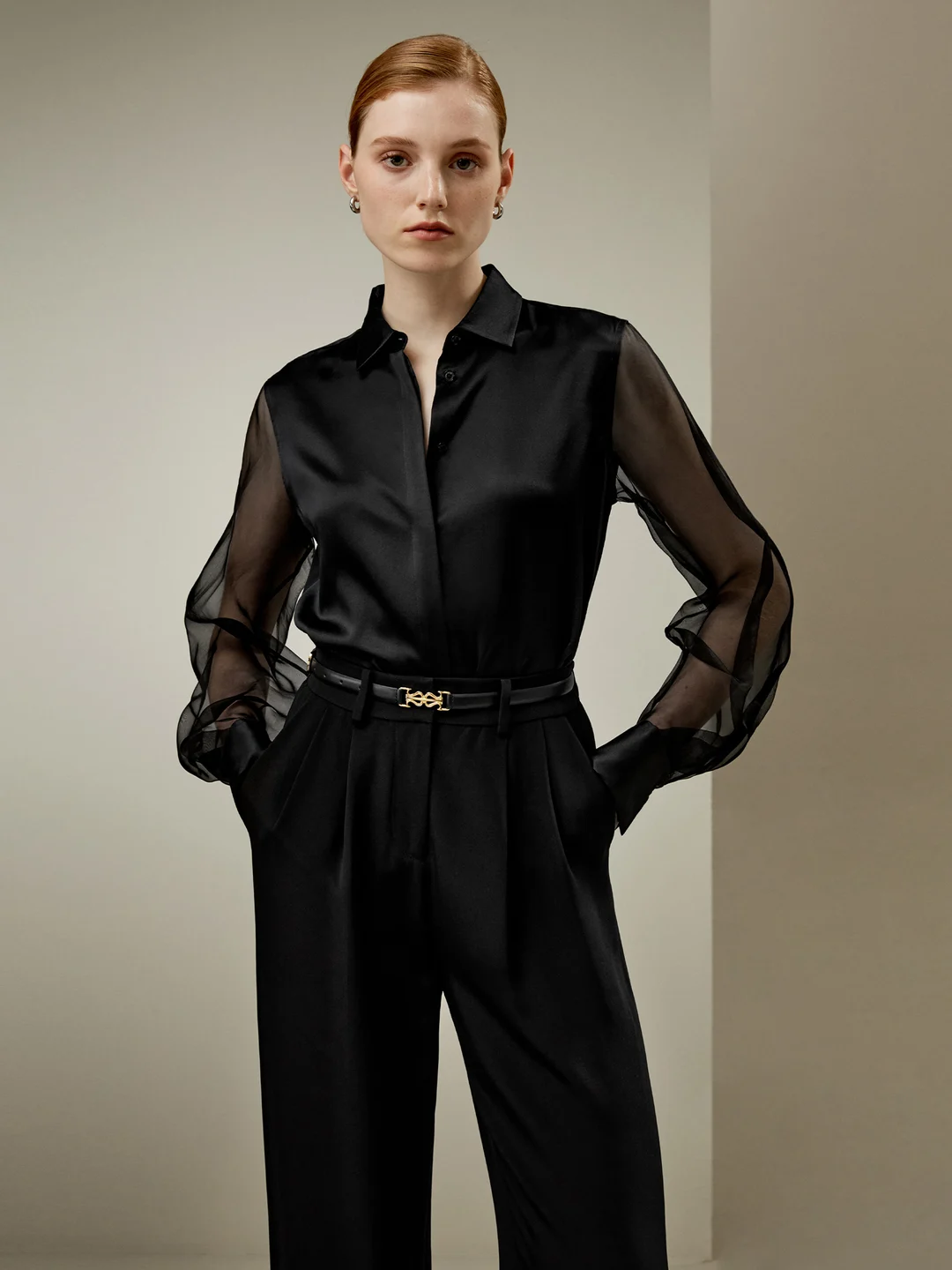 LILYSILK Chemisiers En Soie Noir Manches Transparentes Impeccables Soie De Mûrier Élégance Intemporelle Et Style Sophistiqué L
