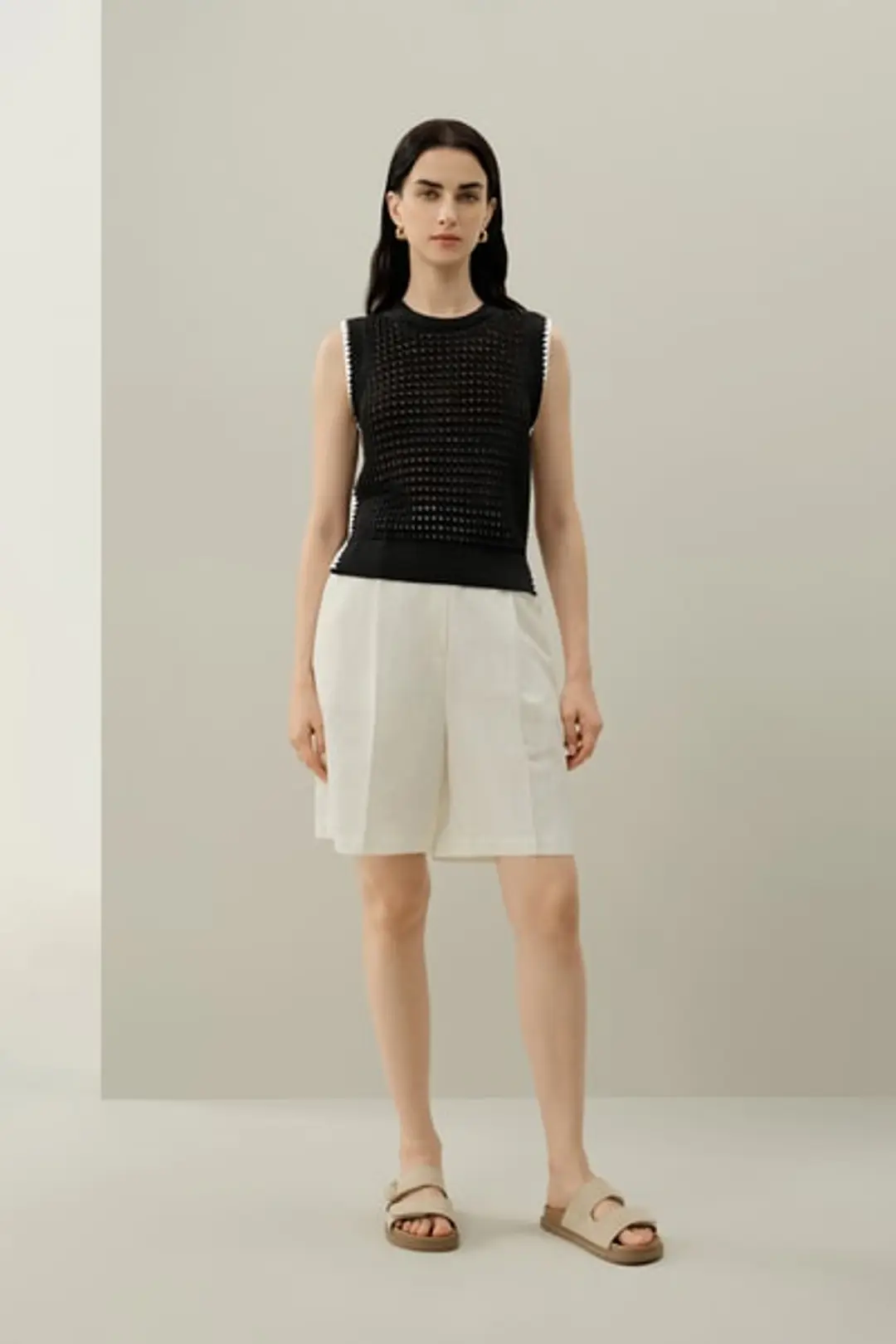 Débardeur en Maille Soie Coton avec Broderie de Coquillages