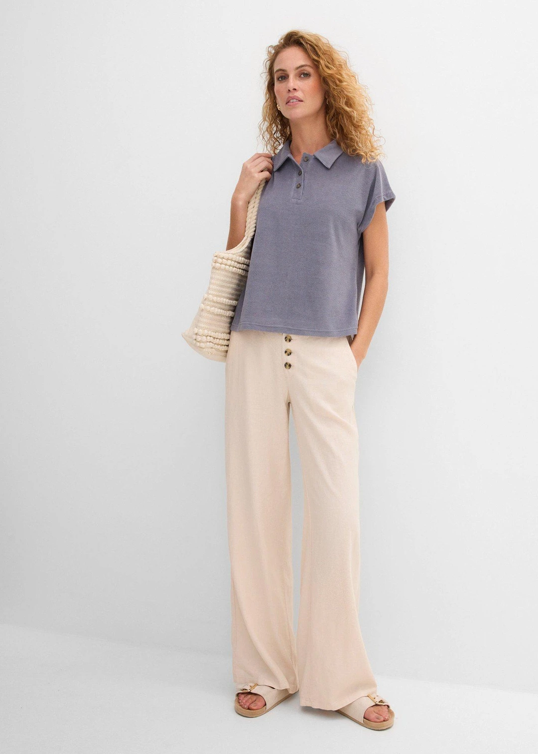 Pantalon palazzo en lin mélangé, long - 2