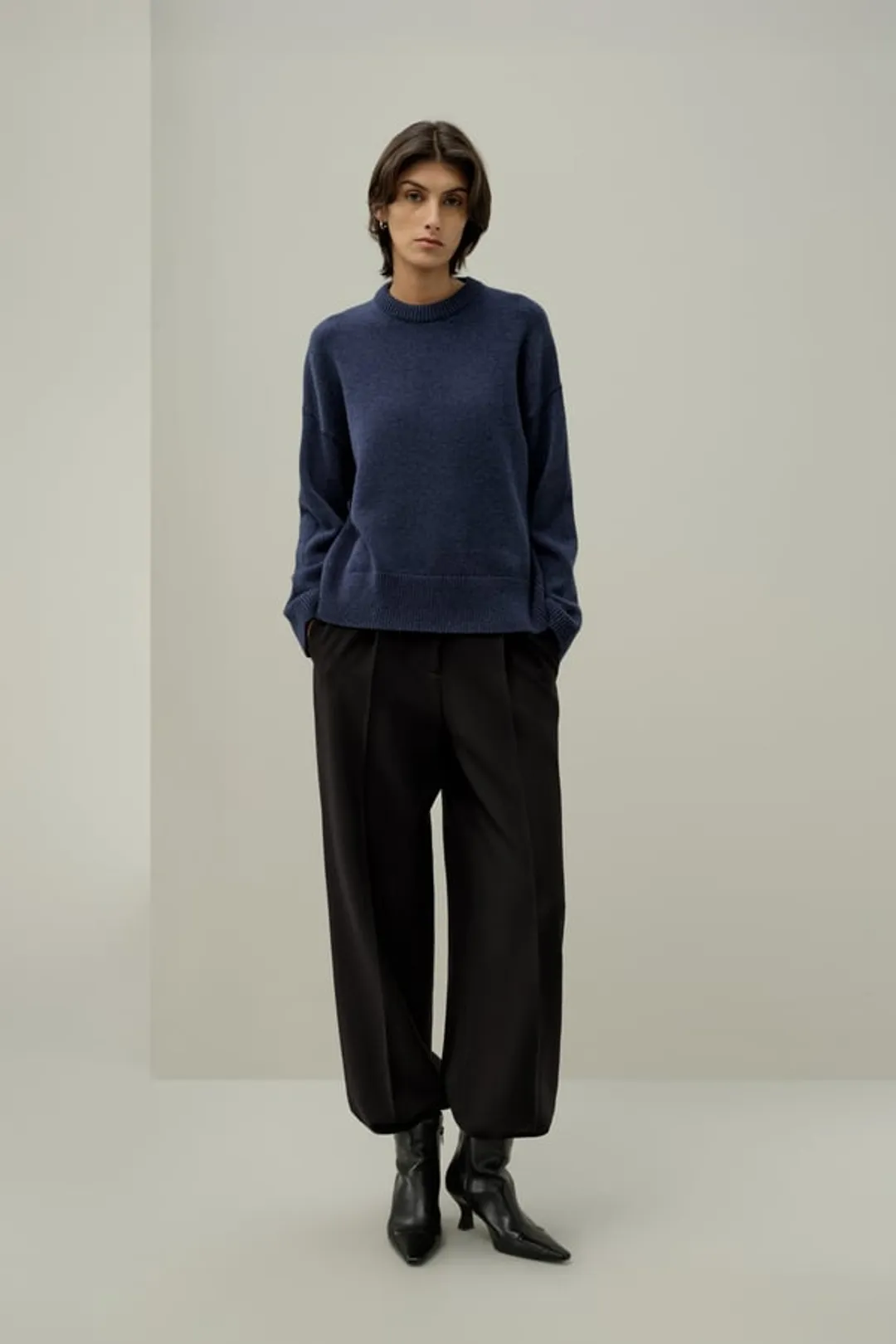 LILYSILK Pull Col Ras Du Cou En Laine-Cachemire Coupe Oversize 70 % Laine, 30 % Cachemire Indigo L