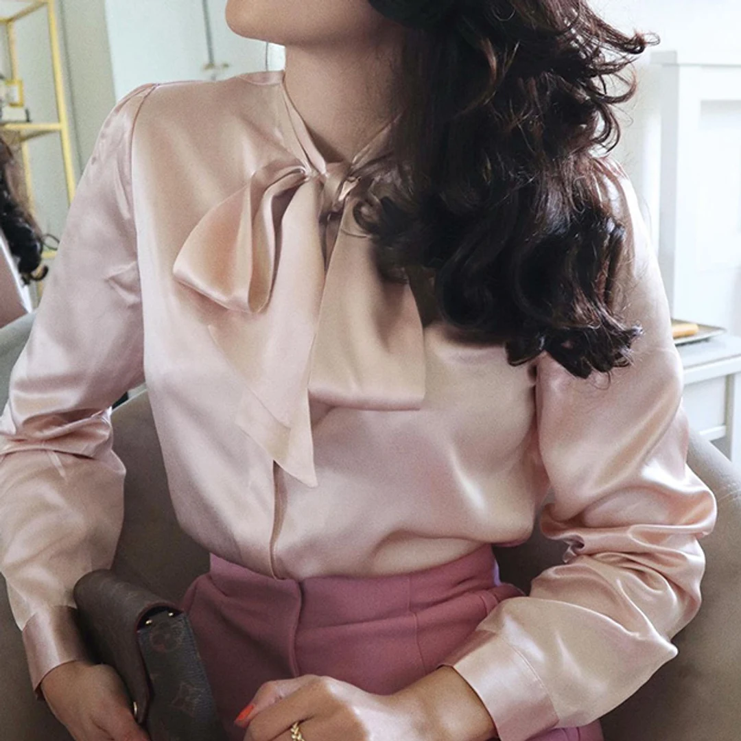 LILYSILK Blouse en Soie avec Nœud Papillon Blanc Naturel L