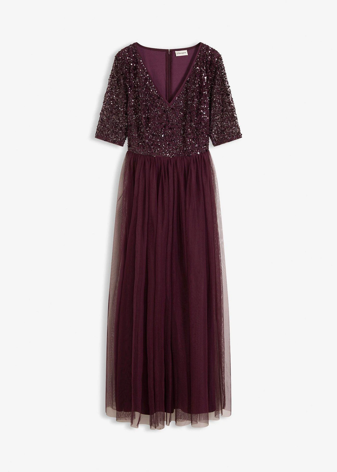 Robe de soirée en tulle avec haut brodé de sequins