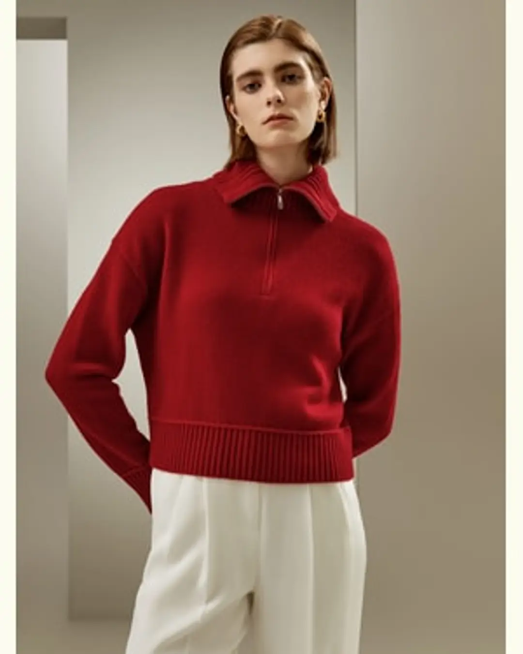 LILYSILK Pull Femme Cachemire Poignets Et Ourlets Côtelés Laine-Cachemire Sophistiqué Et Élégant Les Essentiels De La Garde-Robe Rouge L