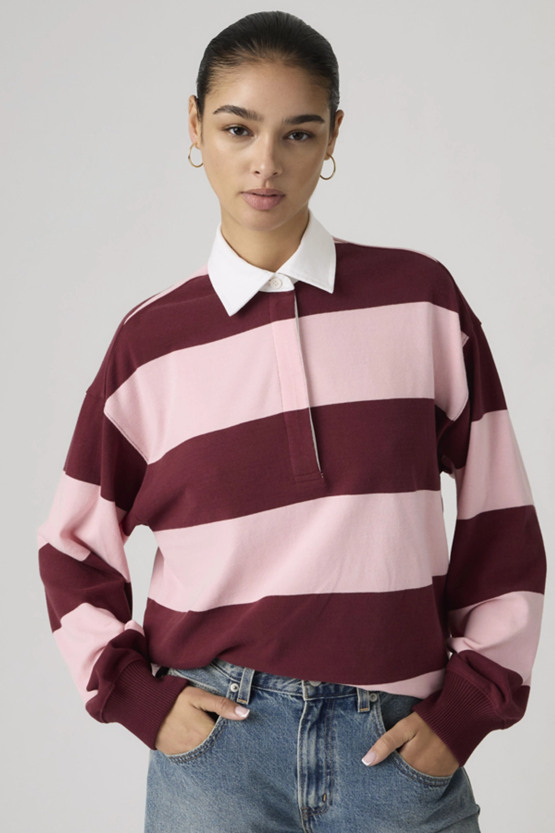 Levi's Polo De Rugby Manche Longue Reenie - Femme - Multicolore / Katie Stripe Coral Blush - XS