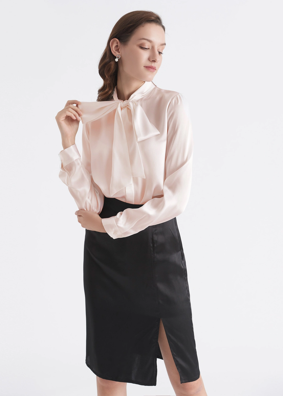 LILYSILK Blouse en Soie avec Nœud Papillon Blanc Naturel L