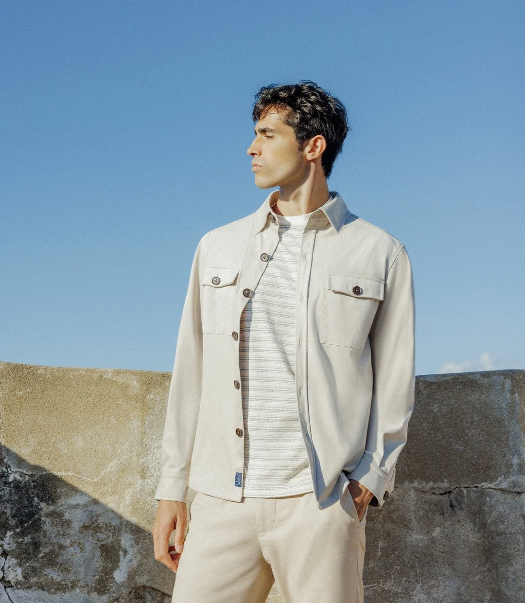 IZAC - Chemise casual en suède écru