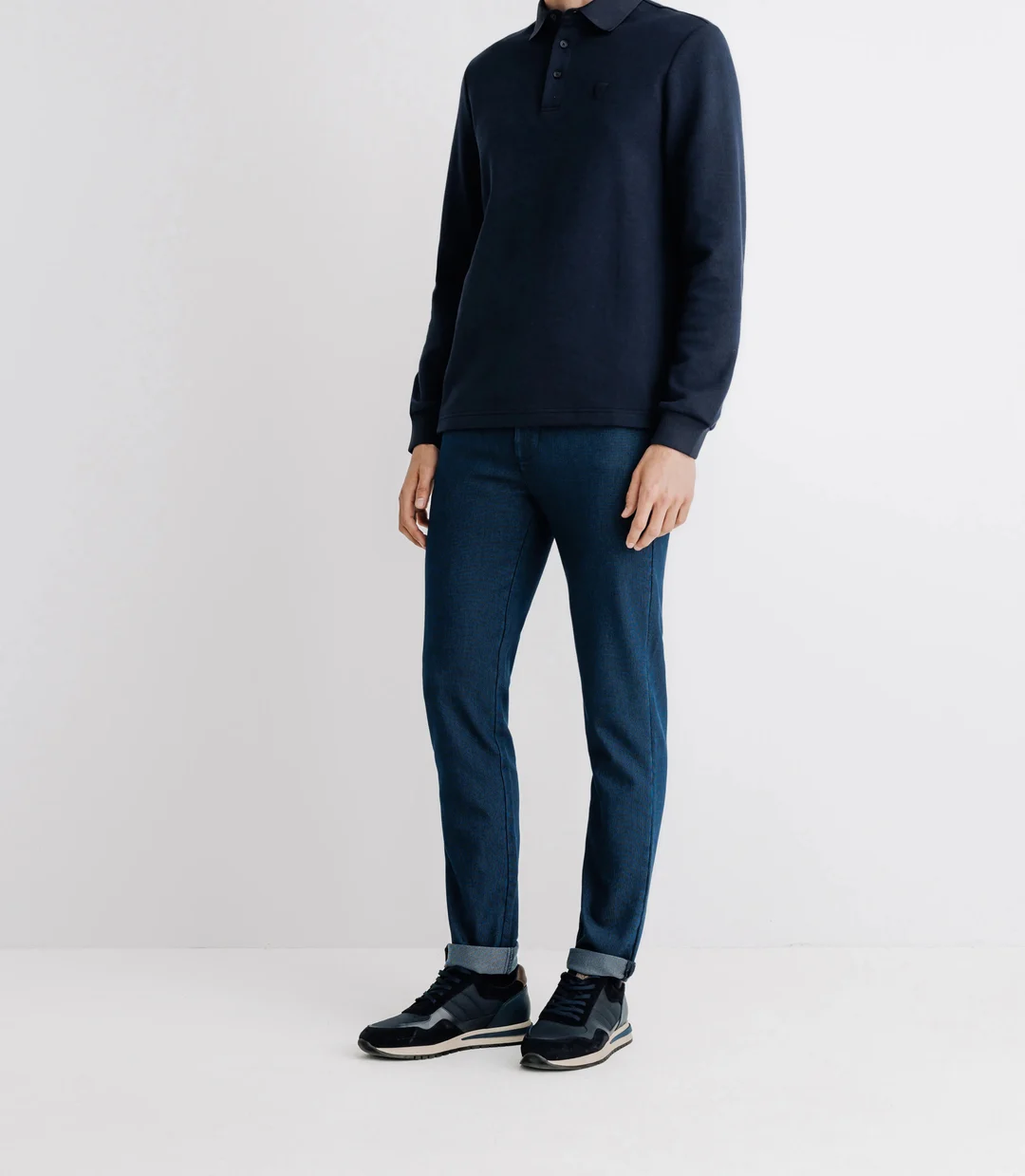 IZAC - Polo boutonné manches longues marine