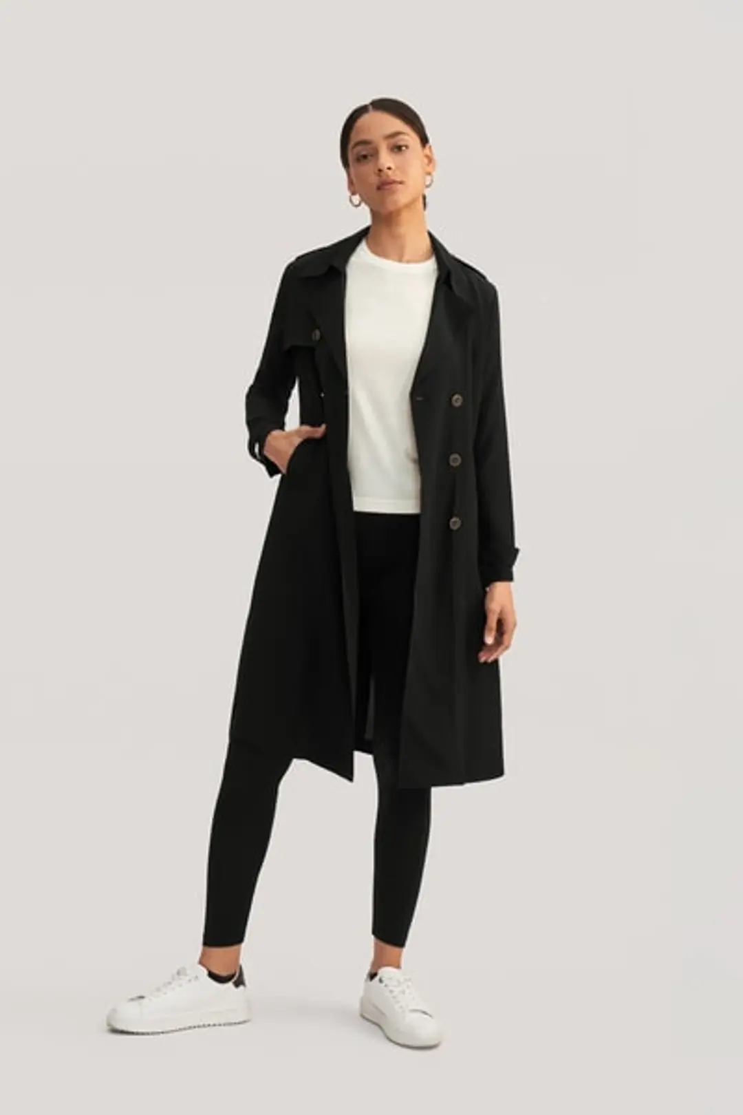 Trench-coat En Soie À Double Boutonnage Classique Femme
