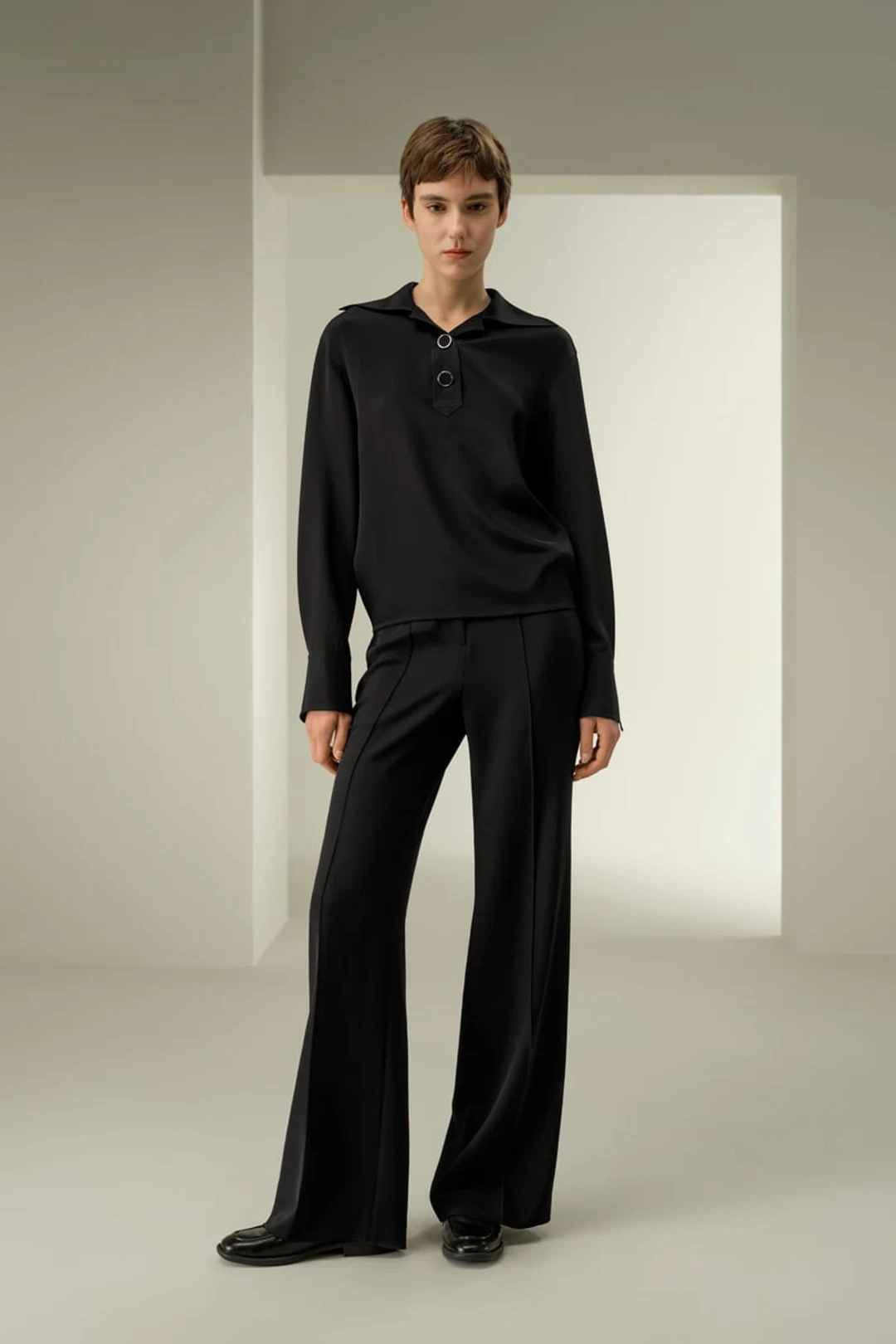 LILYSILK Chemisier Soie Extensible Noir M - Élégant & Fluide, Col V, Crêpe de Soie 30 mm