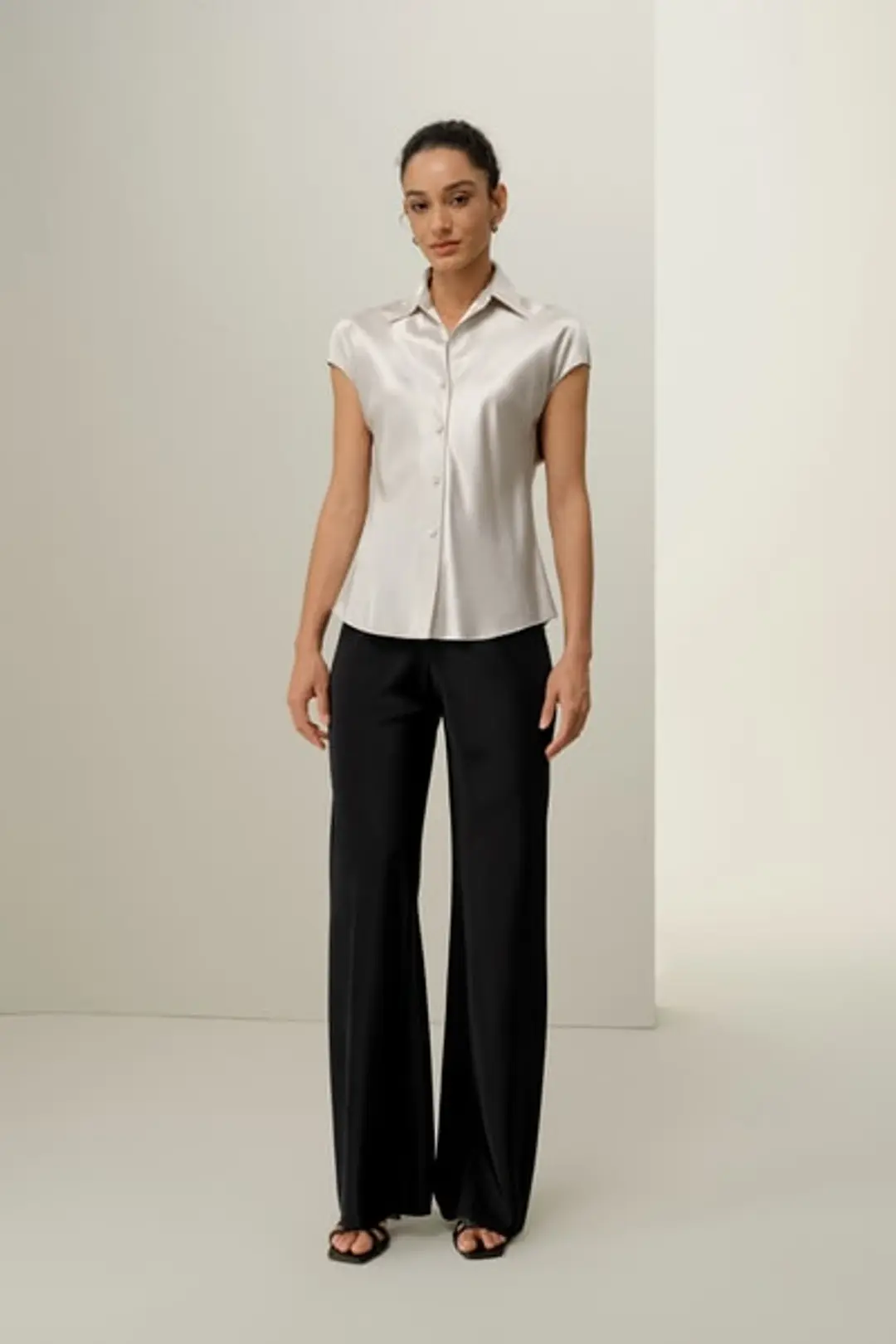 Chemise en Soie à Manches Courtes Coupe Biais de Luxe | Lavable en Machine