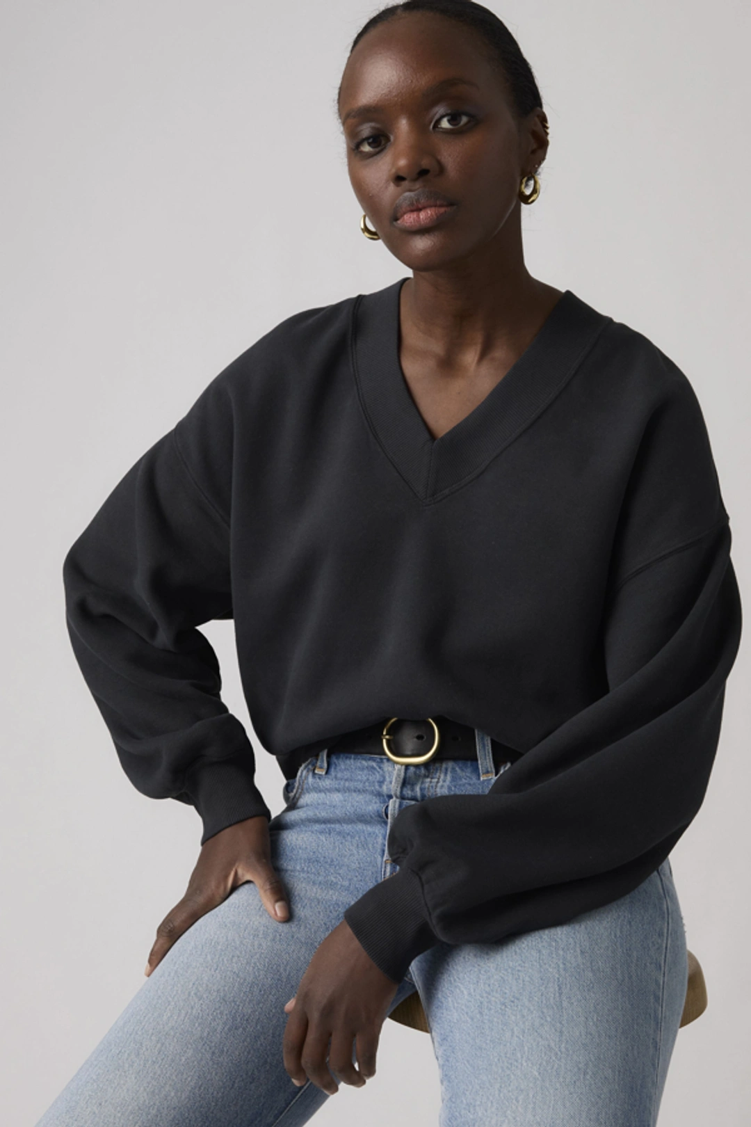 Levi's Sweat Shirt Col V Vintage - Femme - Noir / Pirate Black Garment Dye - M