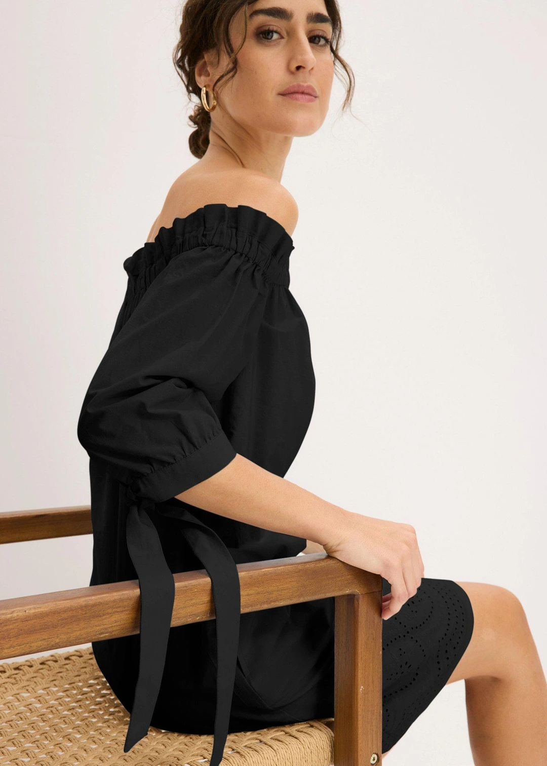 Robe col Bardot 100% coton avec broderies anglaises - 3