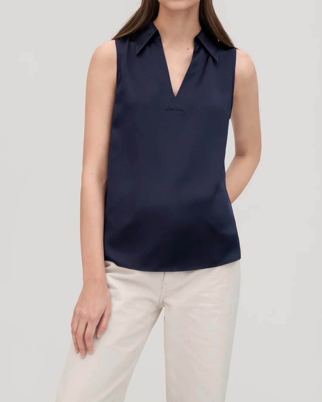 LILYSILK Top En Soie Femme Col En V, 100% Soie T-Shirt Sans Manches Température Réglable Chemises Blanc S