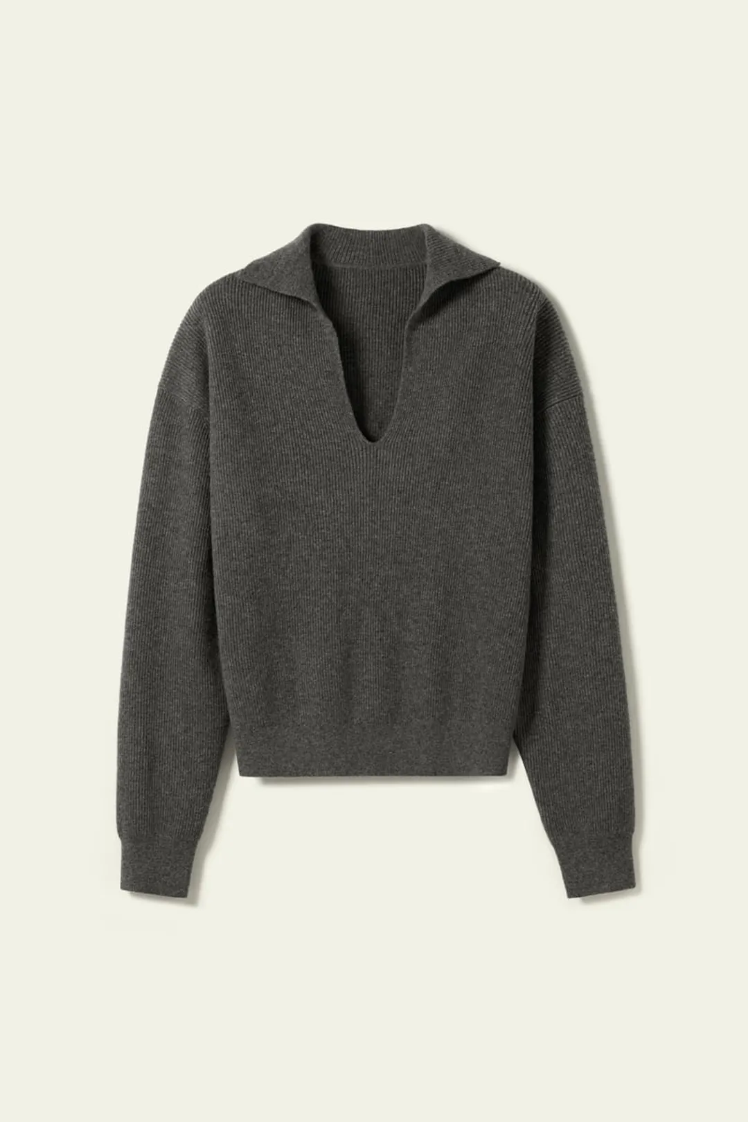 LILYSILK Polo Côtelé Cachemire Femme Tonnerre M - Doux, Léger, Respirant, Col V