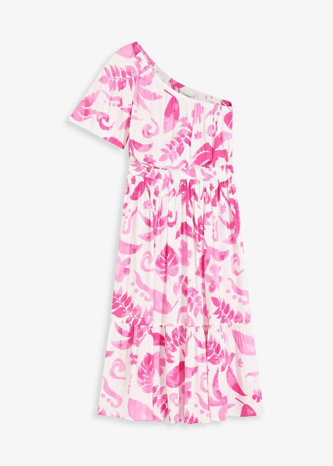 Robe asymétrique imprimée en viscose texturée