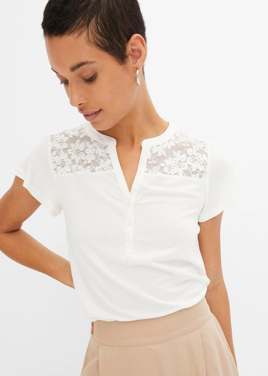 T-shirt col tunisien en viscose majoritaire - 3