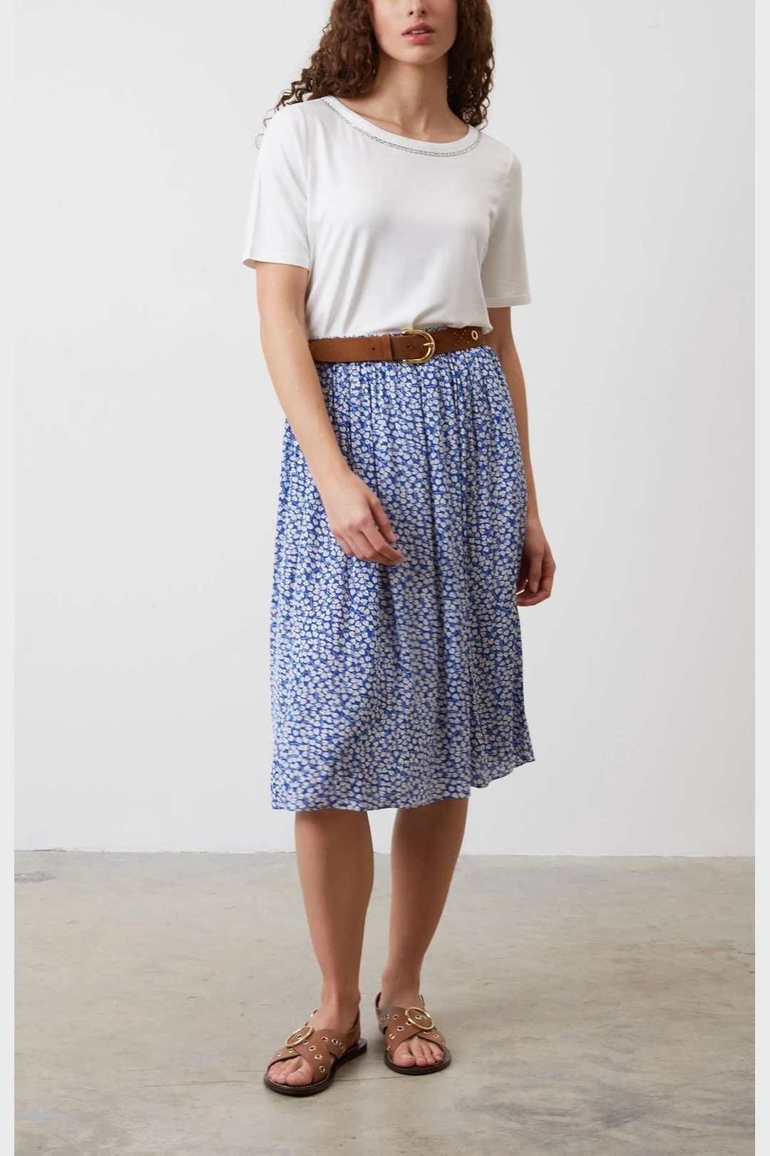 T-shirt uni à col rond fantaisie - ABEL - Ecru