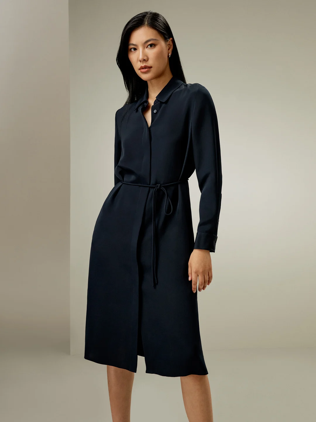 LILYSILK Robes Soie Bleu Minuit Longueur Sous Le Genou, Coupe Régulière Soie Crêpe De Chine Une Touche D'Élégance Dans Votre Vie S