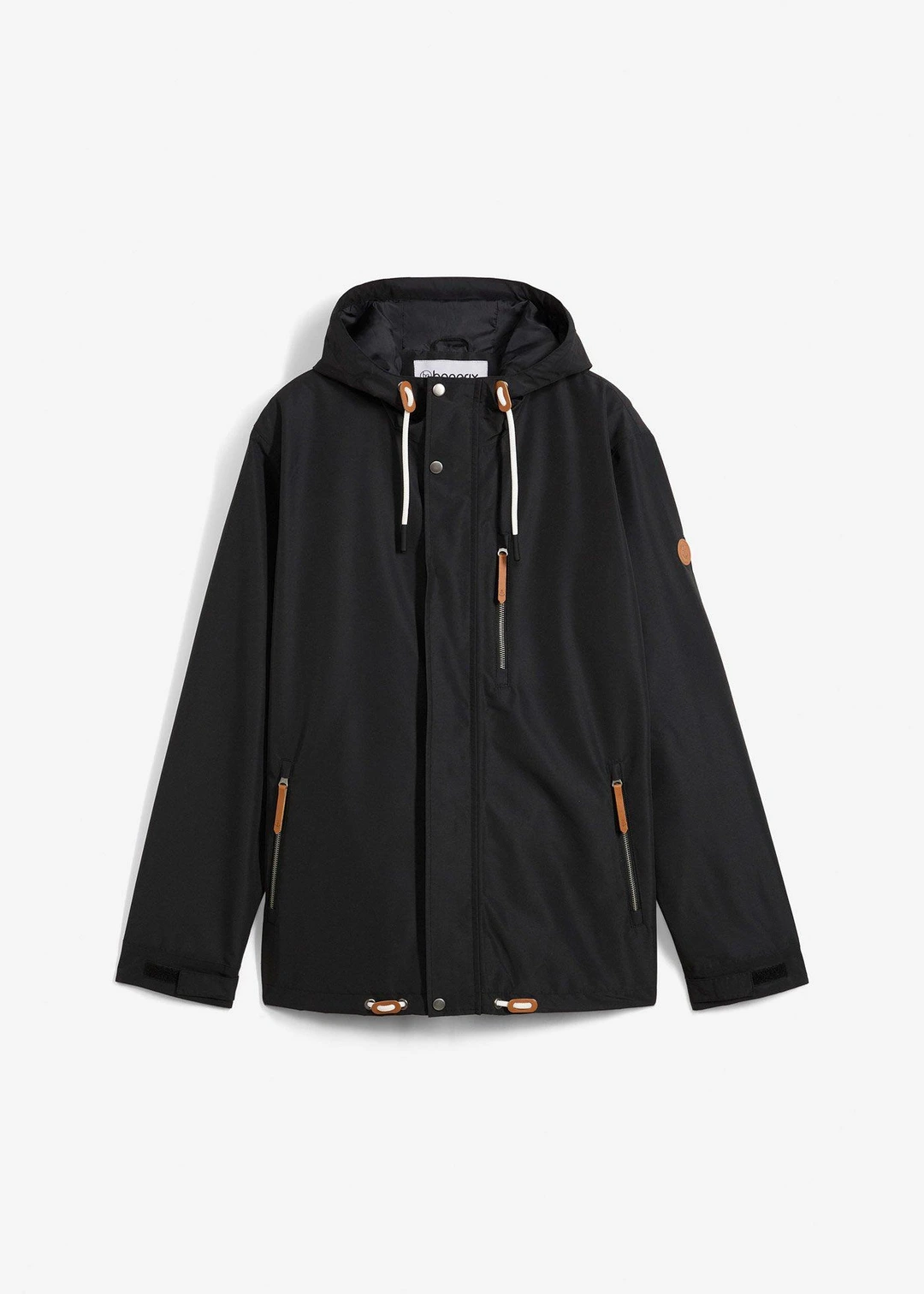 Veste imperméable à capuche et détails enduits