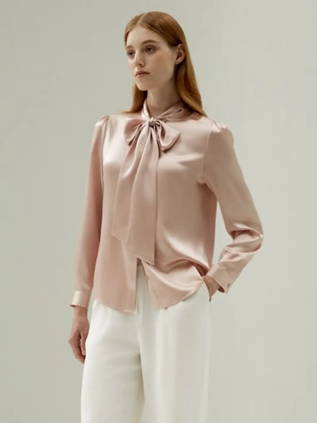 LILYSILK Blouse en Soie avec Nœud Papillon Blanc Naturel L