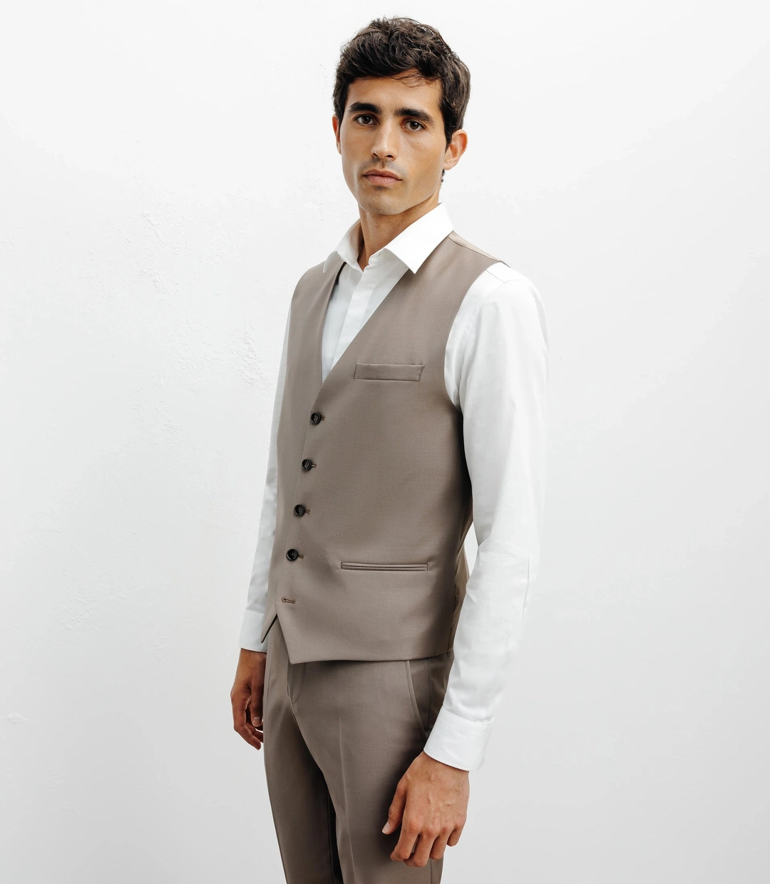 IZAC - Gilet ville avec laine majoritaire taupe