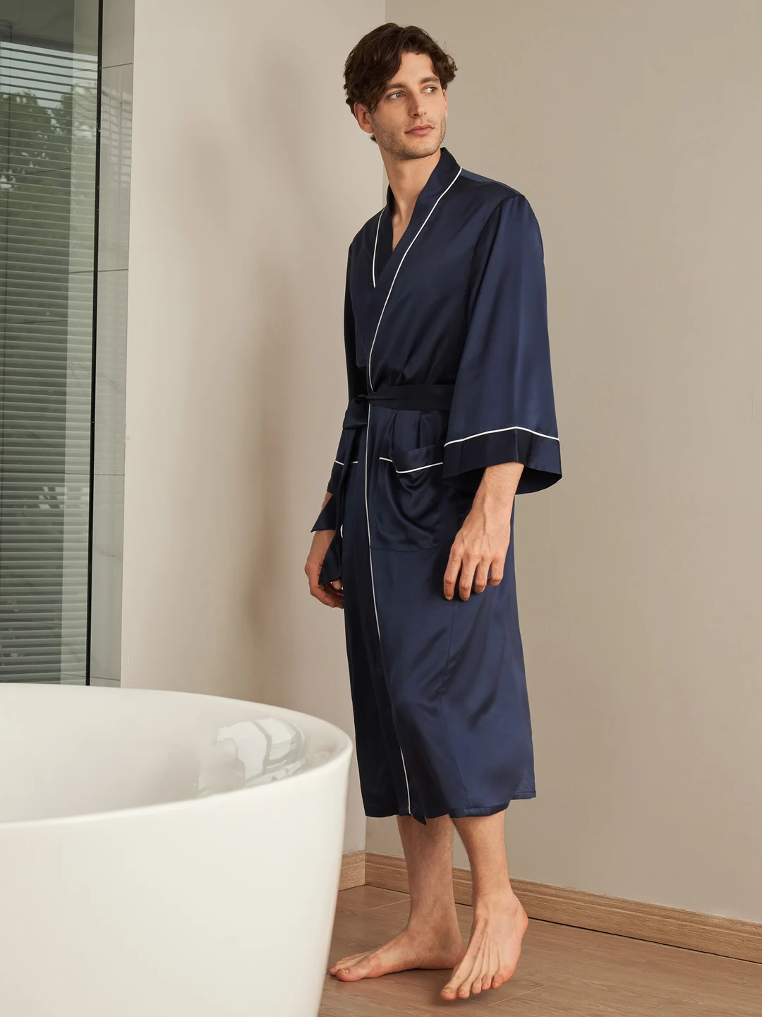 LILYSILK Robe De Chambre Soie Homme Noir Col Châle, Manches Longues 100% Soie Conçu Pour La Beauté Une Meilleure Peau Robe De Chambre XXL
