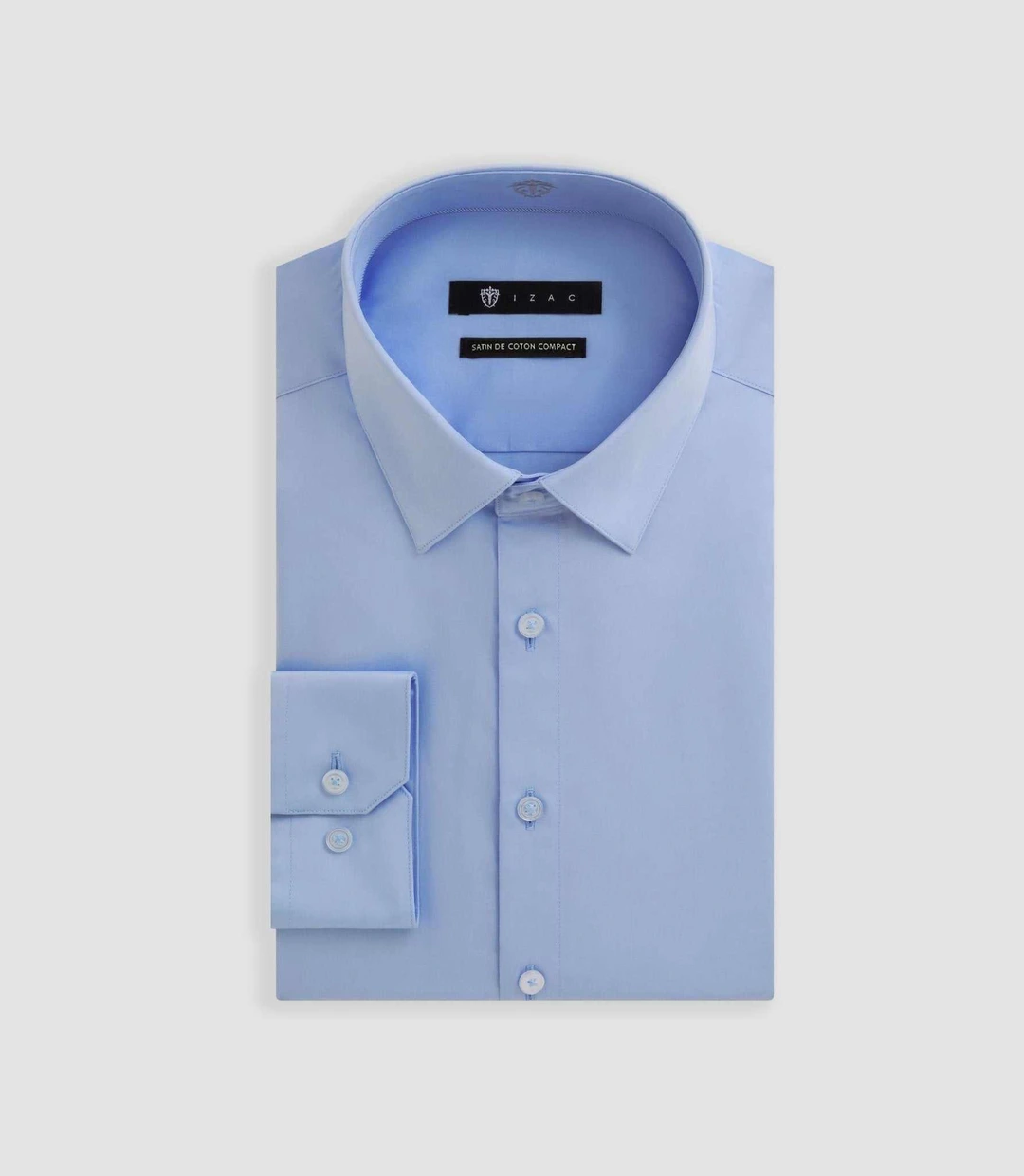 IZAC - Chemise slim en satin de coton bleu glacé SATINSLIM