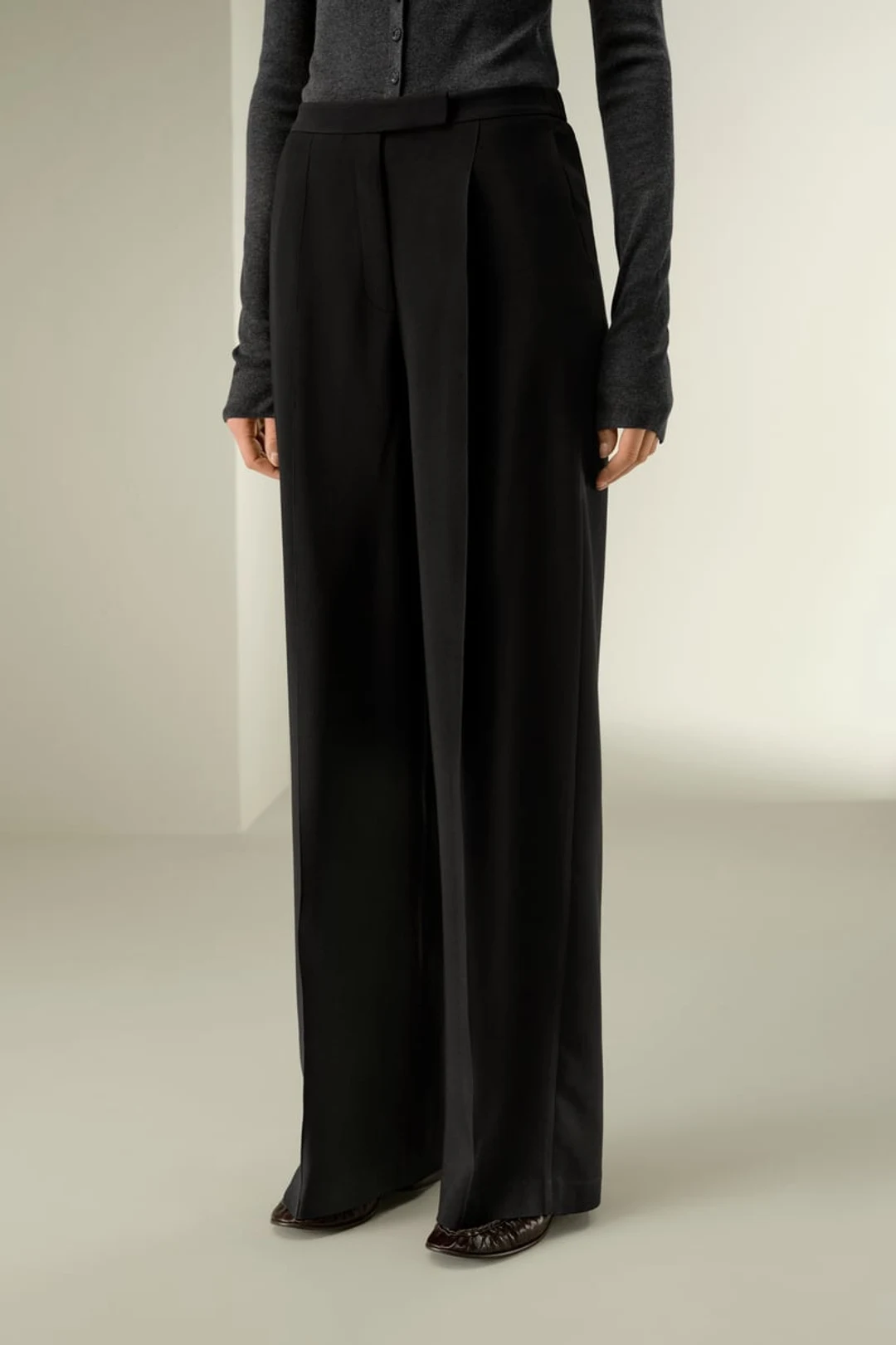 LILYSILK Pantalon Large Soie & Laine Femme Noir 36 - Fluide, Élégant et Confortable