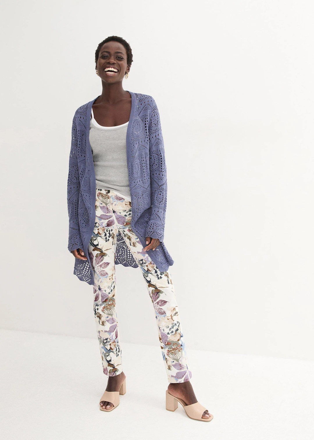 Pantalon extensible à imprimé floral