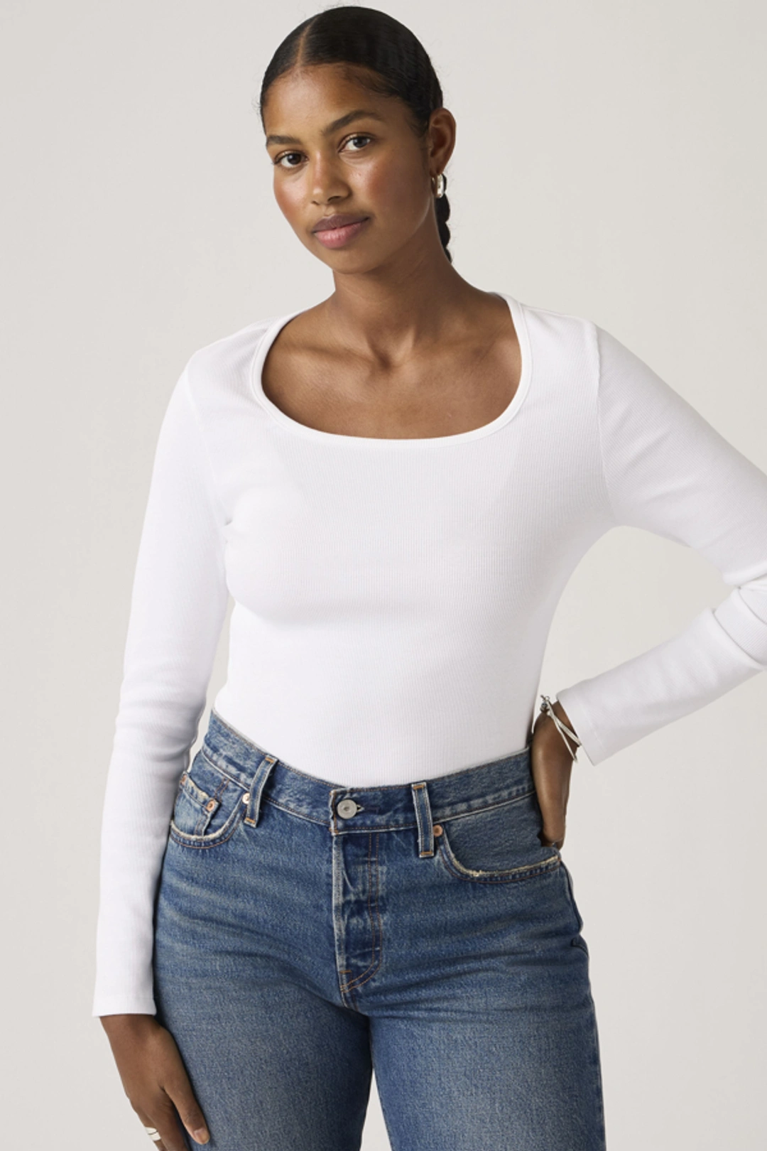 Levi's T Shirt Manche Longue Et Encolure Carrée Essential - Femme - Blanc / Bright White - XS