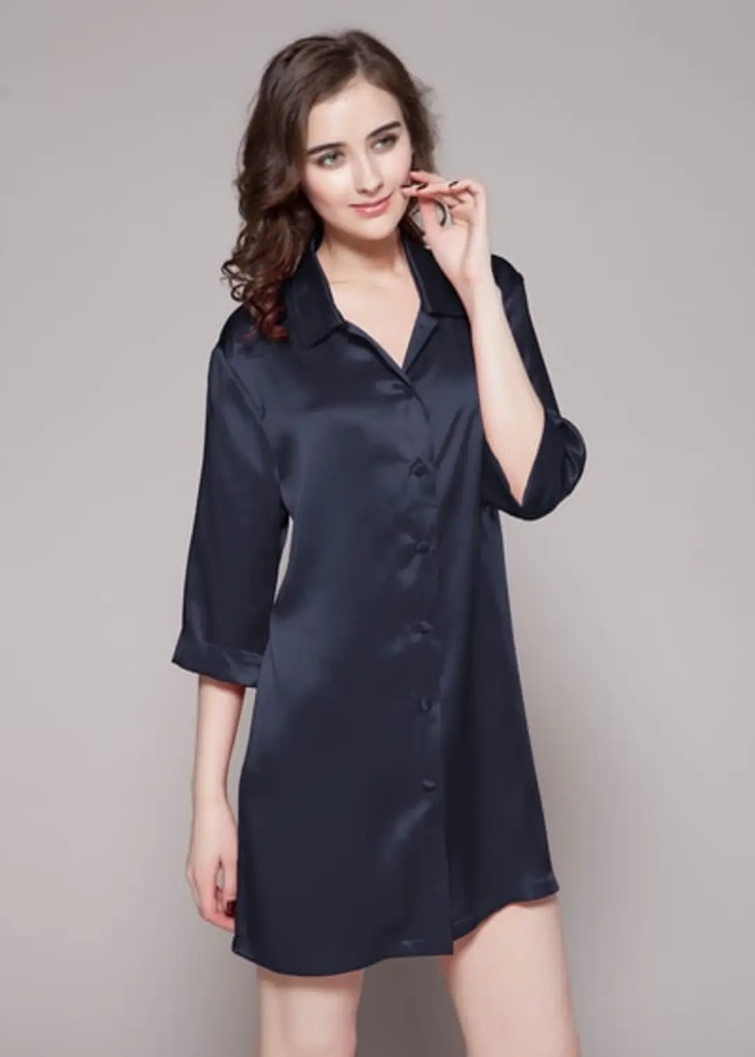 Chemise De Nuit En Soie Mi manche A Fente