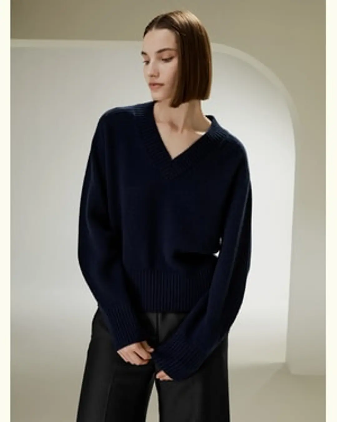 LILYSILK Pull En Laine Bleu Marine Manchon En Forme De Fer À Cheval Laine Et Cachemire Cozy Et Confortable, Léger Et Doux S