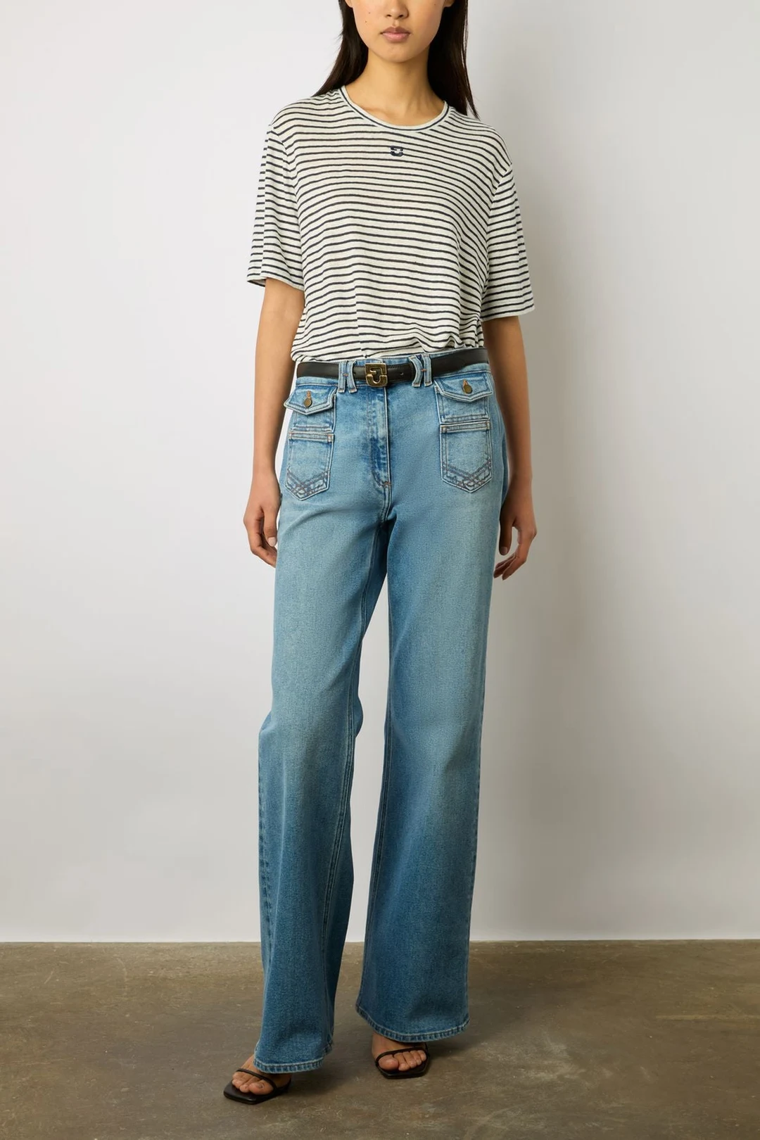 T-shirt rayé en lin - MYRIA - Marine