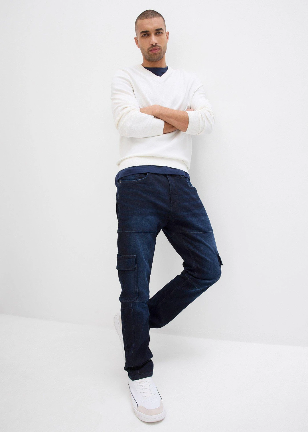 Jean slim extensible poches cargo, droit - 2