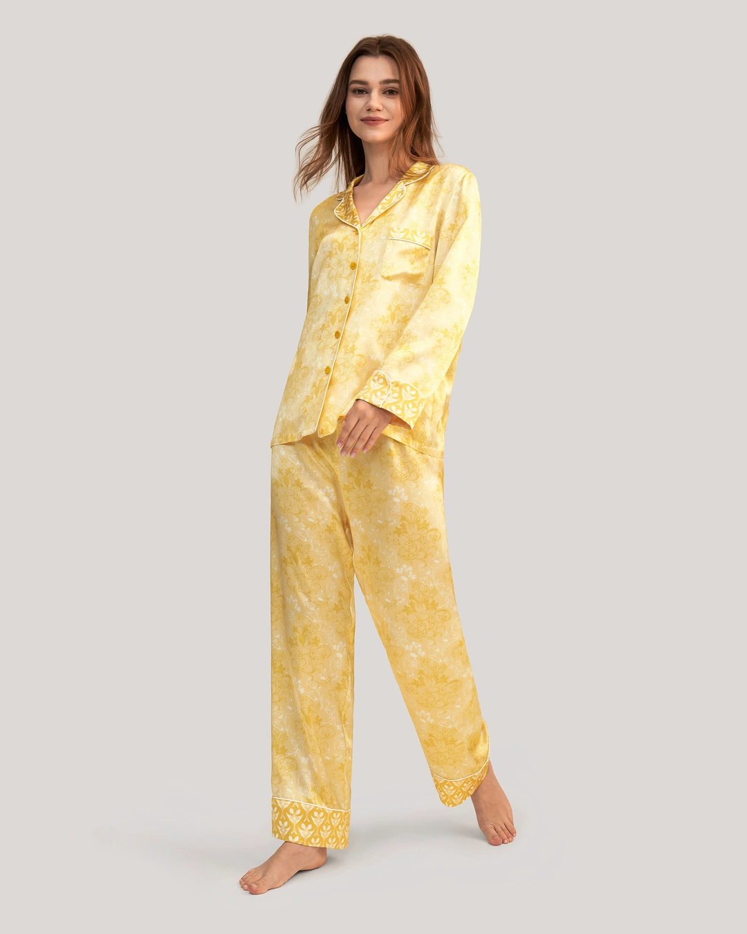 LILYSILK Pyjama en Soie Femme L Impression de lys d'or