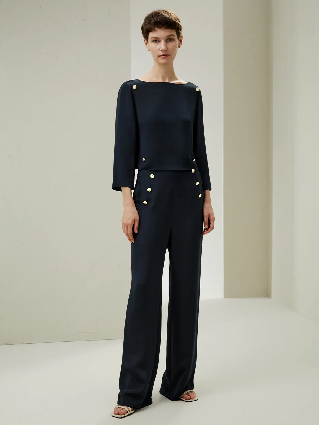 LILYSILK Top Soie Femme Bleu Manches Trois Quarts Et Col Bateau 100% Soie Naturelle Sans Produits Chimiques Nocifs 48