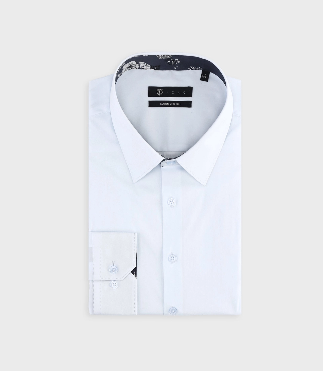 IZAC - Chemise slim unie avec broderie bleu ciel MILES