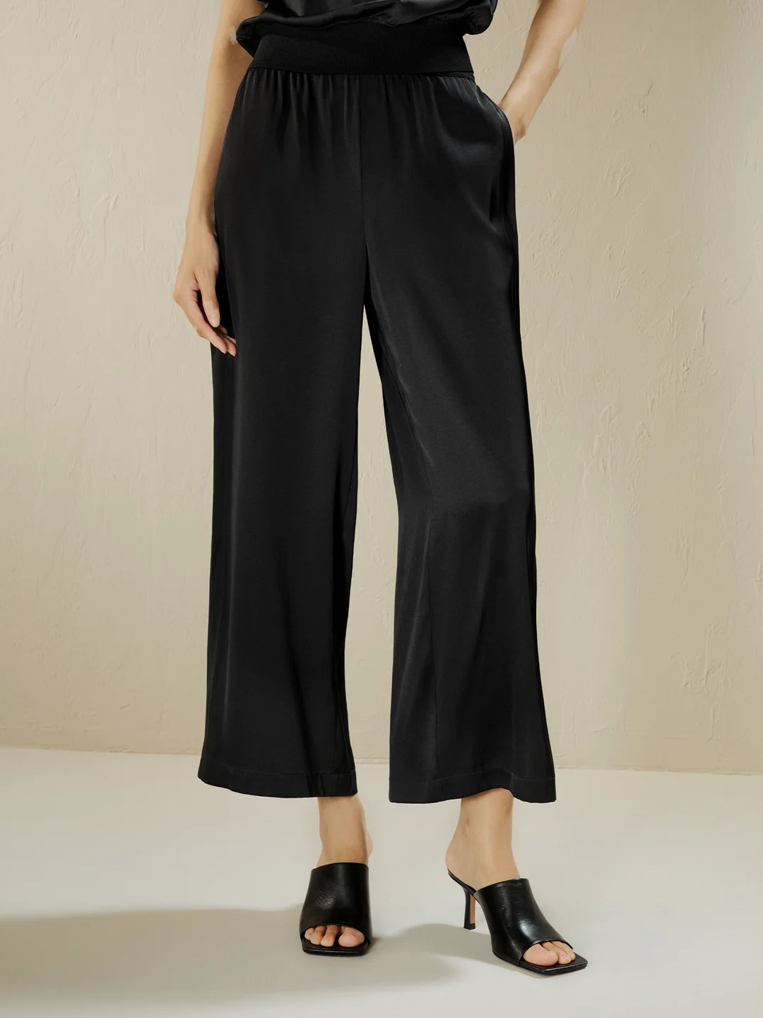 LILYSILK Pantalon Soie Femme Noir Taille Élastique Couverte Double Georgette En Soie Doux Pour La Peau Et Respirant XS