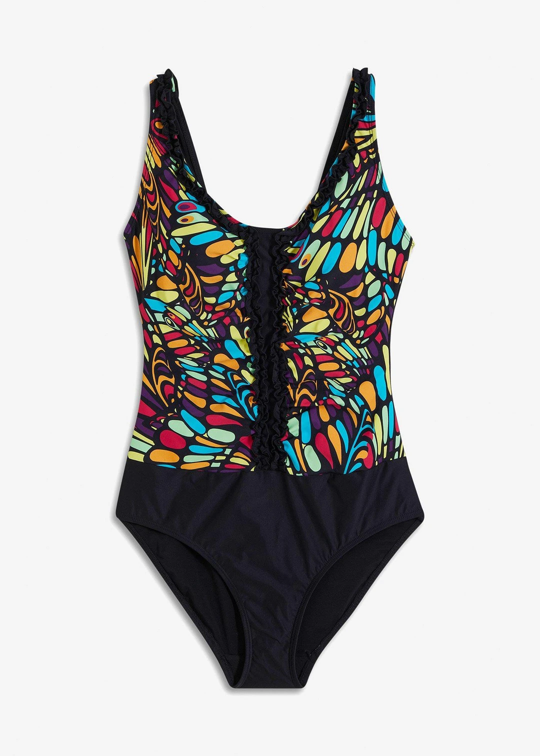 Maillot 1 pièce sculptant à volants, maintien modéré