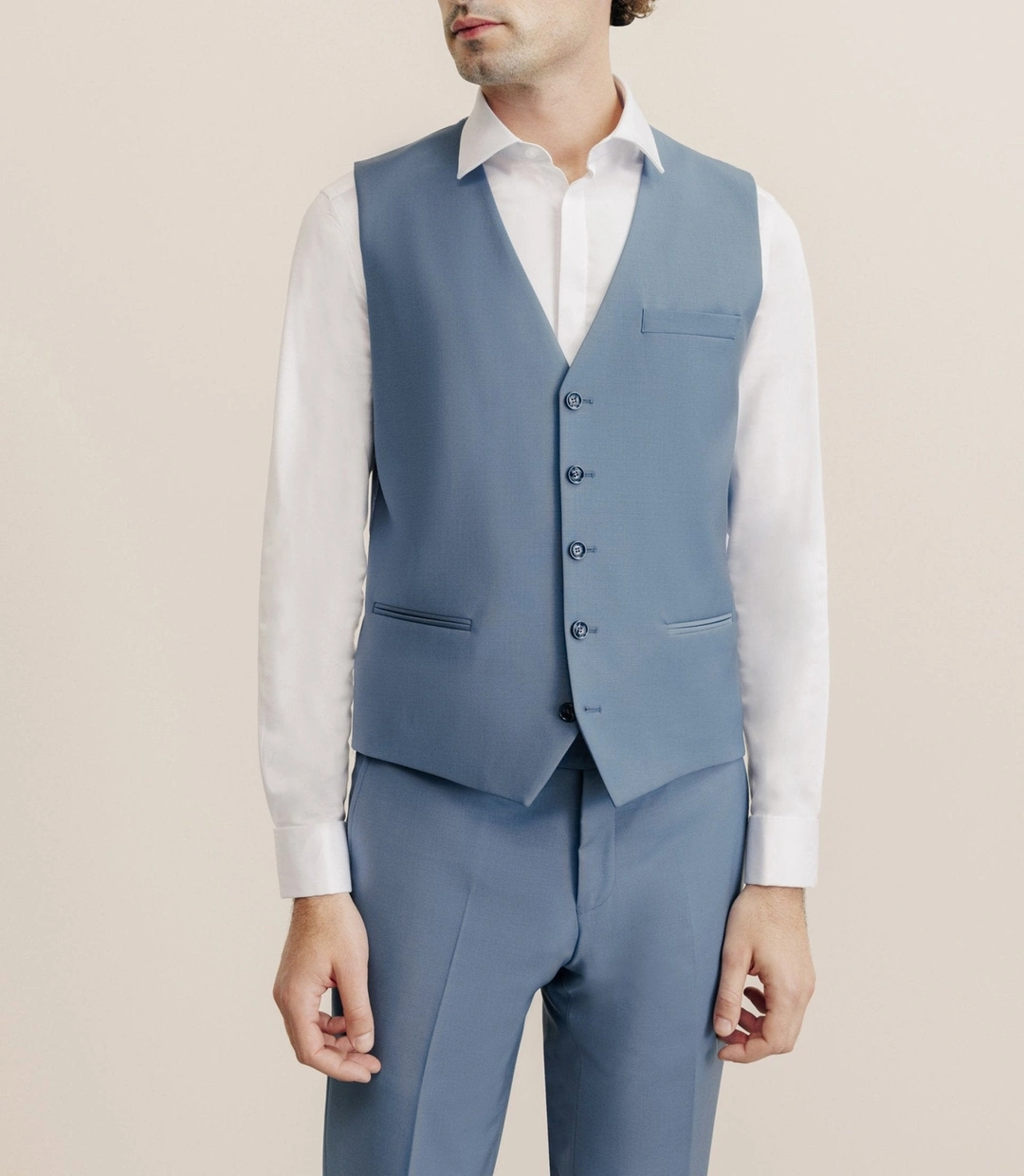 IZAC - Gilet ville en laine majoritaire bleu ciel