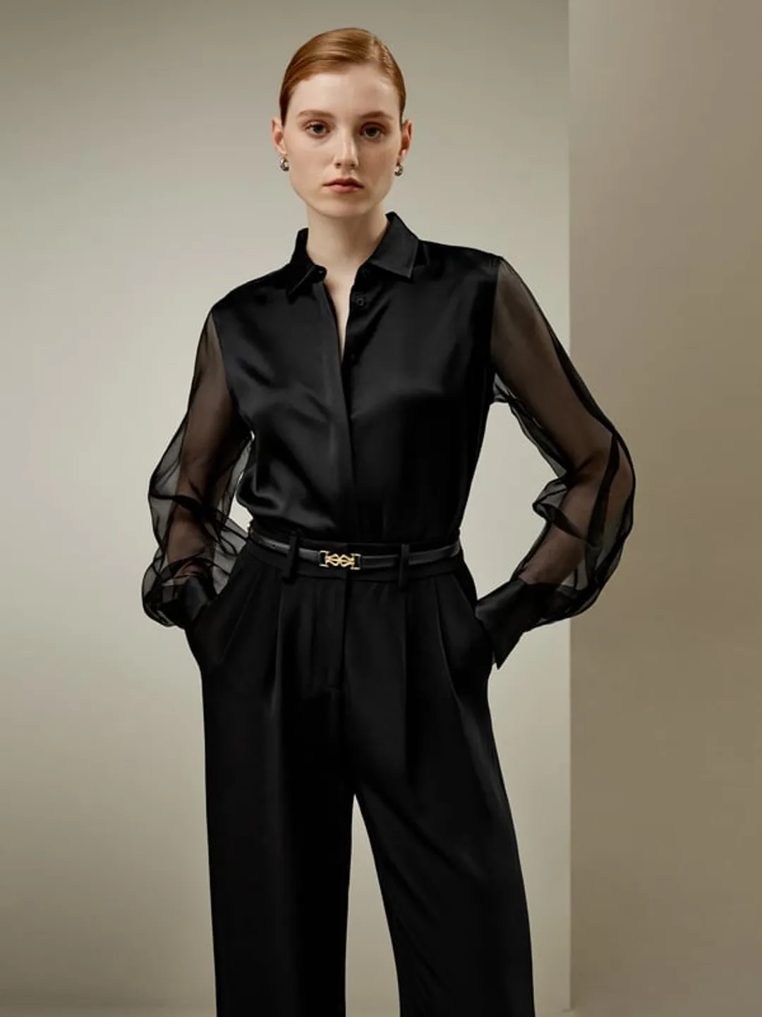 LILYSILK Chemisiers En Soie Noir Manches Transparentes Impeccables Soie De Mûrier Élégance Intemporelle Et Style Sophistiqué L