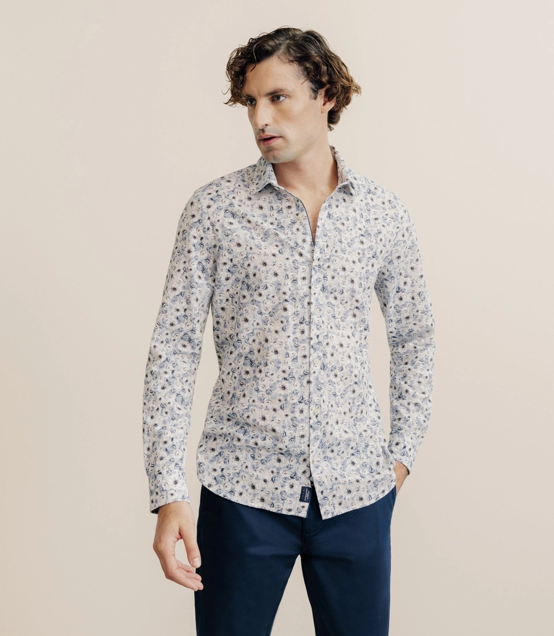 IZAC - Chemise à fleurs 100% coton bleu