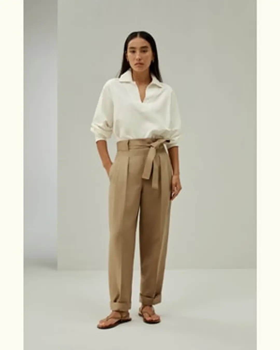 LILYSILK Pantalon Fuselé En Mélange Soie-Lin Pantalon Fuselé À Revers Roulés Mélange Soie-Lin Texture Luxueuse Style Moderne Chêne 40