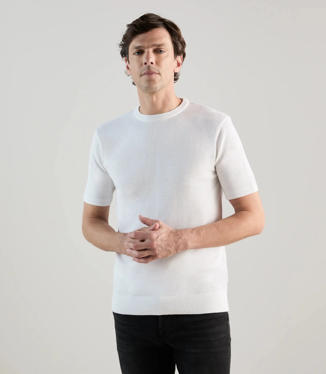 IZAC - T-shirt à manches courtes en jeu de points blanc