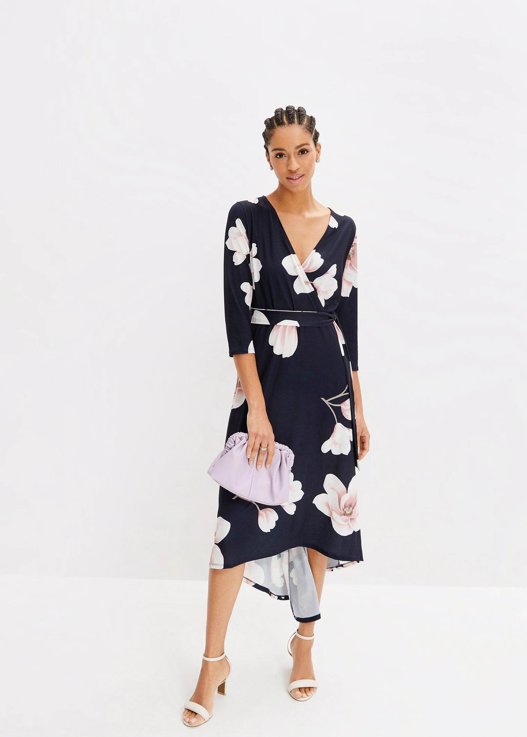 Robe longue derrière en jersey avec ceinture à nouer