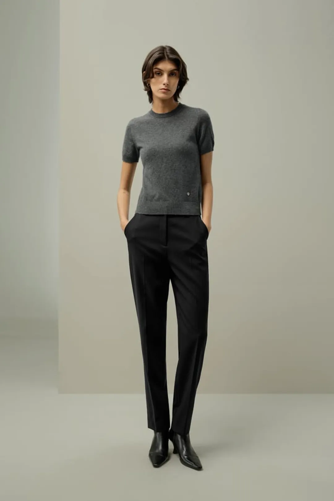 LILYSILK Haut Cachemire Femme Noir L | Manches Courtes Ajusté Doux et Léger | Parfait Bureau/Loisirs